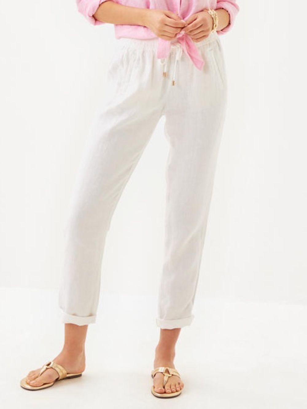 Lilly Pulitzer Alabaster The Taron Mid Rise Linen Pants Medium Coastal Grandma
